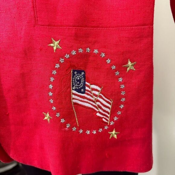 ADAM DOUGLASS Red Vintage Linen Blazer Patriotic My‎ Country Flag Embroidery XL - Picture 7 of 9